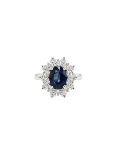 Wish Fine Jewelry 2.30ct Diamond Sapphire 18K Gold Halo Ring | Thumbnail 1