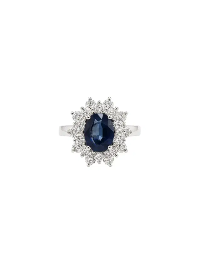 Wish Fine Jewelry 2.30ct Diamond Sapphire 18K Gold Halo Ring