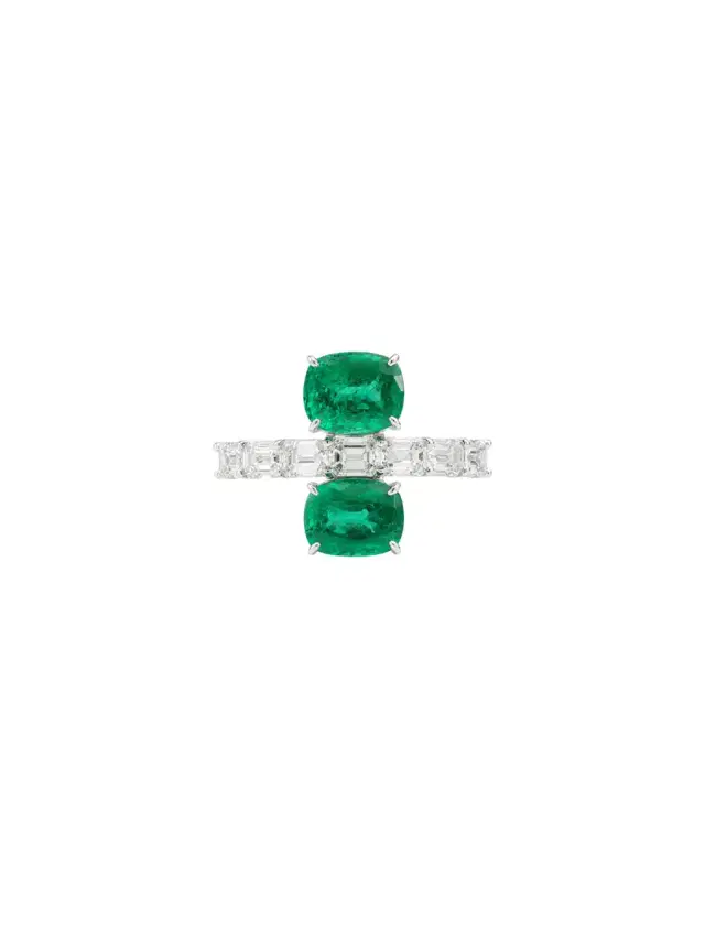 Wish Fine Jewelry 3.34ct Diamond Emerald 18K Gold Double Ring