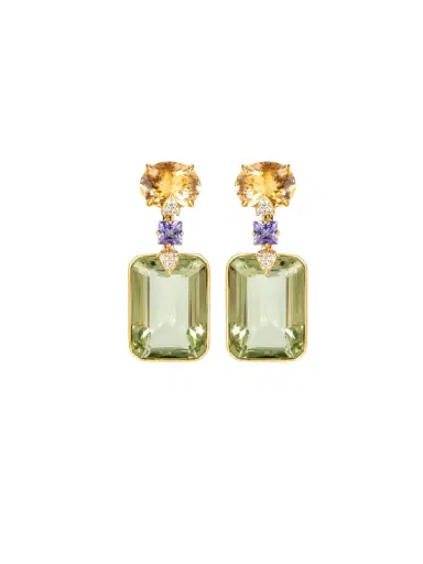 Wish Fine Jewelry 36.45ct Green Amethyst Morganite 18K Gold Drop Earrings | Thumbnail 1