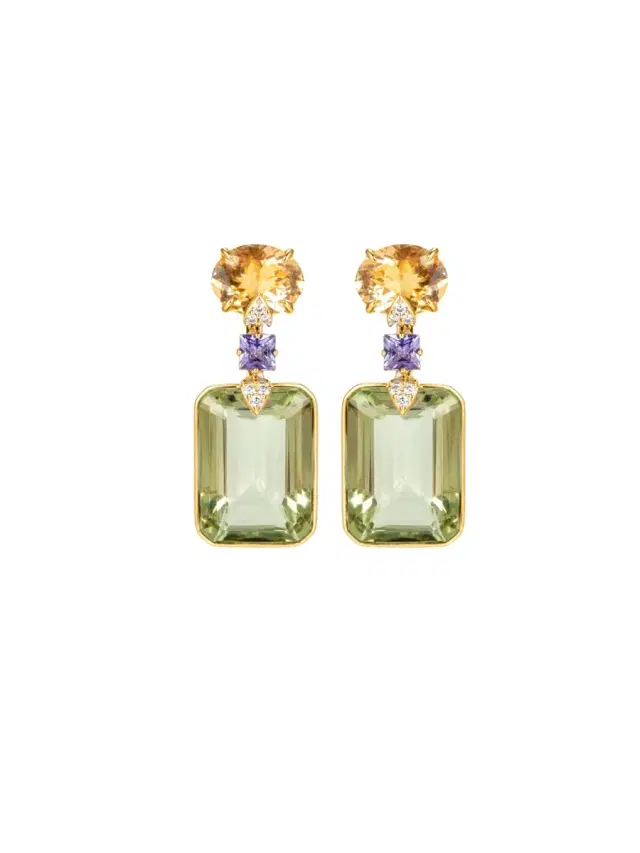 Wish Fine Jewelry 36.45ct Green Amethyst Morganite 18K Gold Drop Earrings