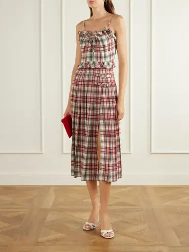 Alessandra Rich Pleated Checked Ruffled Silk-crepe De Chine Midi Dress | Thumbnail 2