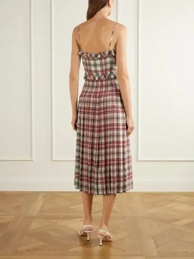 Alessandra Rich Pleated Checked Ruffled Silk-crepe De Chine Midi Dress | Thumbnail 3