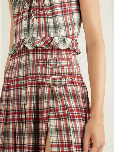 Alessandra Rich Pleated Checked Ruffled Silk-crepe De Chine Midi Dress | Thumbnail 4