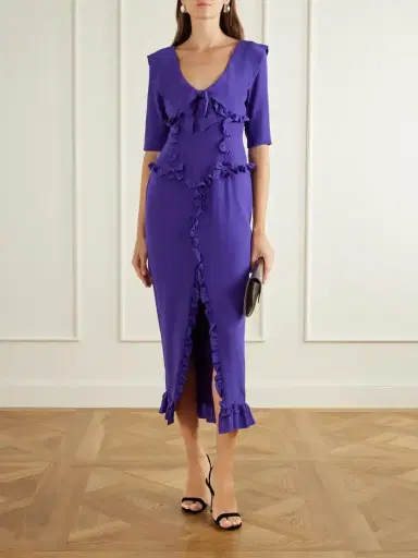 Alessandra Rich Ruffled Silk-crepe De Chine Midi Dress | Thumbnail 2