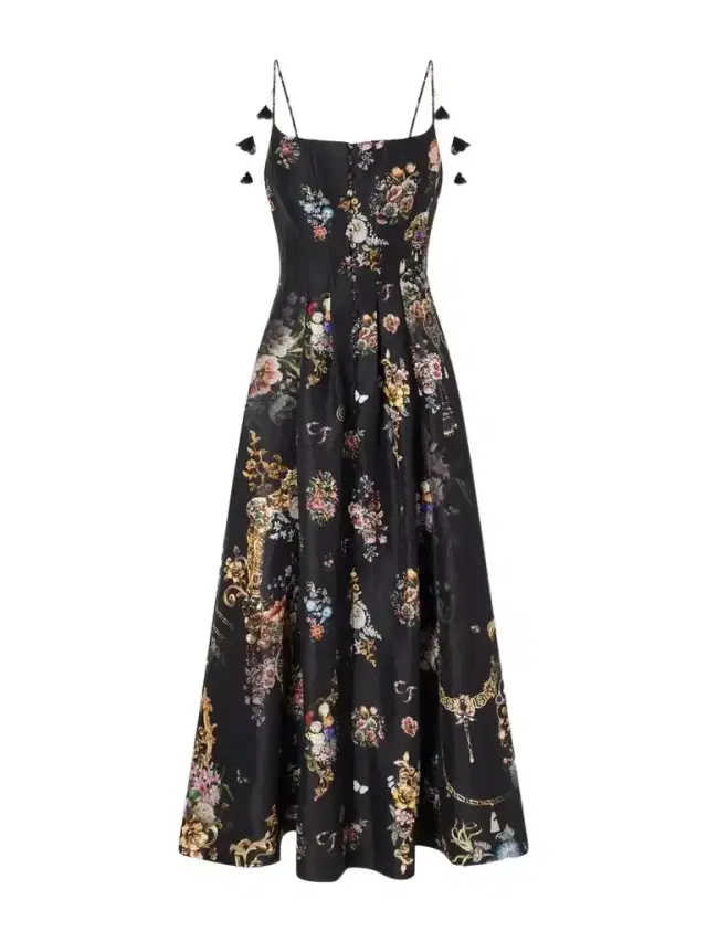 Flamenco Folklore Floral-print Linen And Silk-blend Dupioni Midi Dress