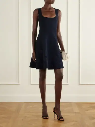 Oscar de la Renta Laser-cut Embroidered Knitted Mini Dress | Thumbnail 2