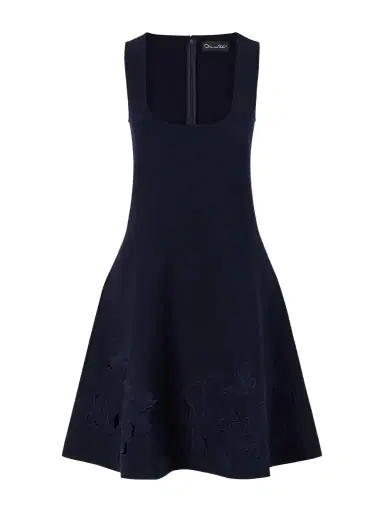 Oscar de la Renta Laser-cut Embroidered Knitted Mini Dress | Thumbnail 1