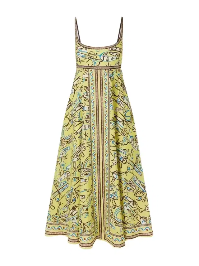 ALÉMAIS Fish Sticks Printed Linen Midi Dress