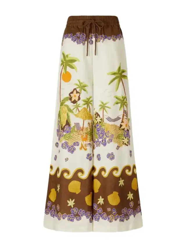ALÉMAIS Island Cove Printed Linen Wide-leg Pants