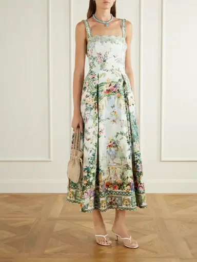 Camilla Art For The Empress Lace-trimmed Printed Cotton-blend Midi Dress | Thumbnail 2