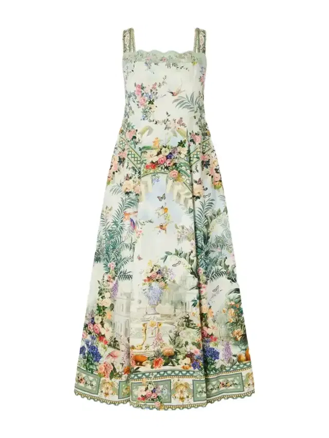 Camilla Art For The Empress Lace-trimmed Printed Cotton-blend Midi Dress