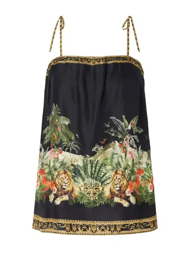 Camilla Crystal-embellished Printed Silk-satin Top