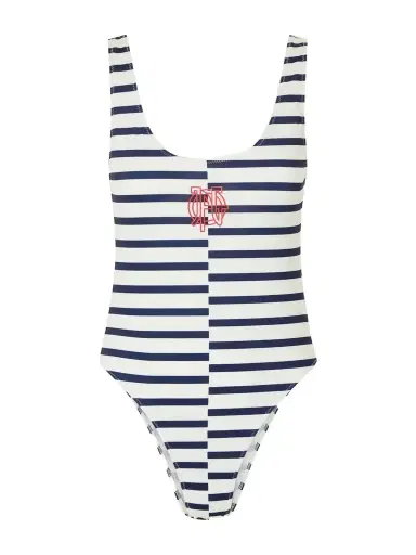 Jean Paul Gaultier Asymetric Marinere Logo-appliqulé Striped Swimsuit | Thumbnail 1
