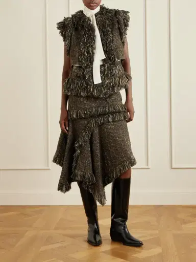 Sacai Bow-detailed Fringed Wool-blend Tweed Vest | Thumbnail 2 Sacai Bow-detailed Fringed Wool-blend Tweed Vest | Thumbnail 2