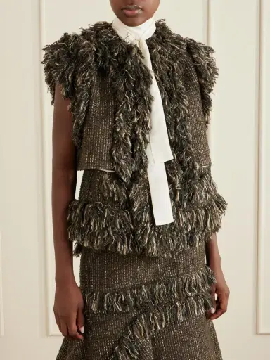 Sacai Bow-detailed Fringed Wool-blend Tweed Vest | Thumbnail 3 Sacai Bow-detailed Fringed Wool-blend Tweed Vest | Thumbnail 3