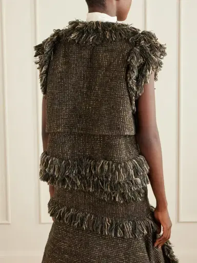 Sacai Bow-detailed Fringed Wool-blend Tweed Vest | Thumbnail 4 Sacai Bow-detailed Fringed Wool-blend Tweed Vest | Thumbnail 4