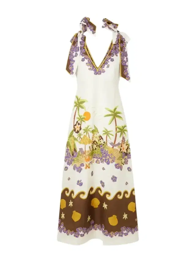 ALÉMAIS Island Cove Ballet Day Printed Linen Midi Dress
