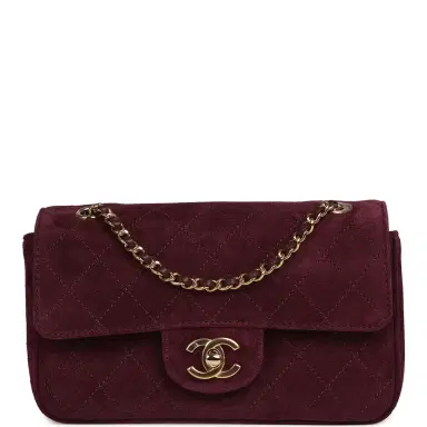 Chanel Chanel Mini "Souplissimo" Flap Bag Burgundy Suede Gold Hardware | Thumbnail 1 Chanel Chanel Mini "Souplissimo" Flap Bag Burgundy Suede Gold Hardware | Thumbnail 1