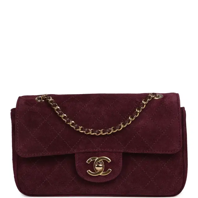 Chanel Chanel Mini "Souplissimo" Flap Bag Burgundy Suede Gold Hardware