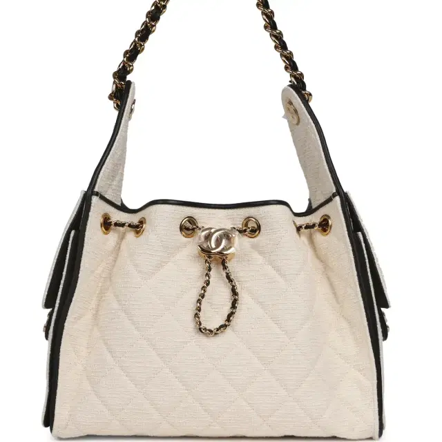 Chanel Chanel Small 25 Hobo Bag Ecru Canvas and Black Calfskin Gold Hardware