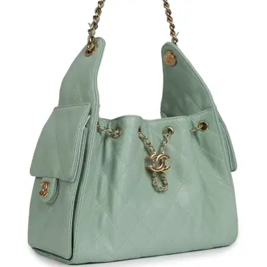Chanel Chanel Small 25 Hobo Bag Light Green Caviar Gold Hardware | Thumbnail 2