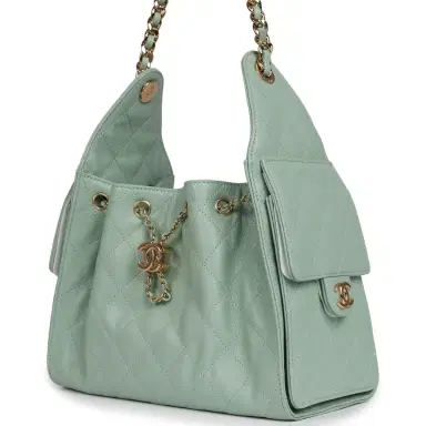 Chanel Chanel Small 25 Hobo Bag Light Green Caviar Gold Hardware | Thumbnail 5