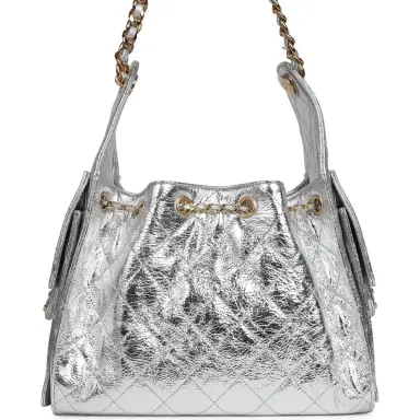 Chanel Chanel Small 25 Hobo Bag Silver Metallic Calfskin Gold Hardware | Thumbnail 4 Chanel Chanel Small 25 Hobo Bag Silver Metallic Calfskin Gold Hardware | Thumbnail 4