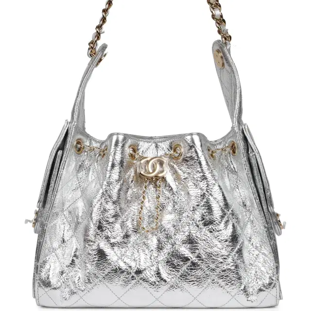 Chanel Chanel Small 25 Hobo Bag Silver Metallic Calfskin Gold Hardware