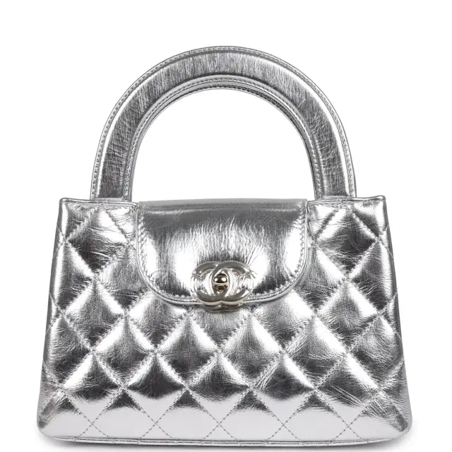 Chanel Chanel Small Kelly Shopper Silver Metallic Calfskin Light Gold Hardware