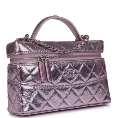 Chanel Chanel Top Handle Long Vanity Case with Chain Pink Metallic Calfskin Gold Hardware | Thumbnail 2