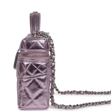 Chanel Chanel Top Handle Long Vanity Case with Chain Pink Metallic Calfskin Gold Hardware | Thumbnail 3