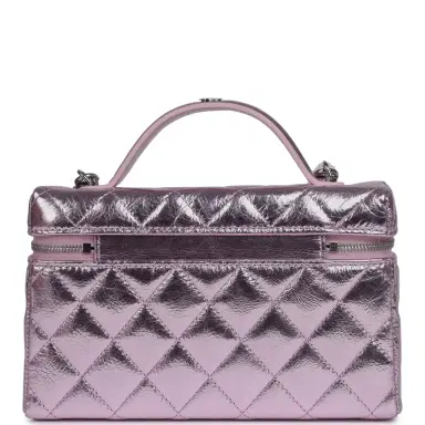 Chanel Chanel Top Handle Long Vanity Case with Chain Pink Metallic Calfskin Gold Hardware | Thumbnail 4