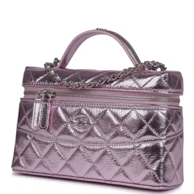 Chanel Chanel Top Handle Long Vanity Case with Chain Pink Metallic Calfskin Gold Hardware | Thumbnail 5