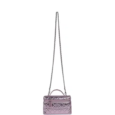 Chanel Chanel Top Handle Long Vanity Case with Chain Pink Metallic Calfskin Gold Hardware | Thumbnail 7