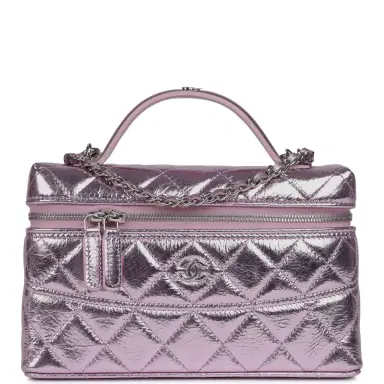 Chanel Chanel Top Handle Long Vanity Case with Chain Pink Metallic Calfskin Gold Hardware | Thumbnail 1