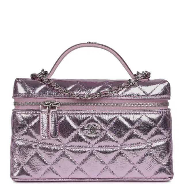 Chanel Chanel Top Handle Long Vanity Case with Chain Pink Metallic Calfskin Gold Hardware