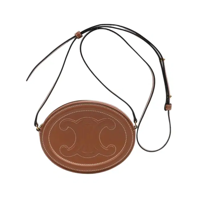 Celine Celine Brown Smooth Leather Triomphe Mini Oval Crossbody Bag by The Solist