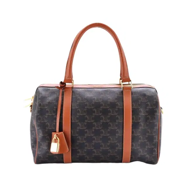 Celine Celine Triomphe Brown Macadam Coated Canvas Medium Boston Bag by The Solist