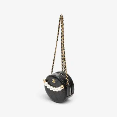 Chanel Chanel Black Quilted Lambskin Leather Front Pearl Round Chain Clutch by The Solist | Thumbnail 2