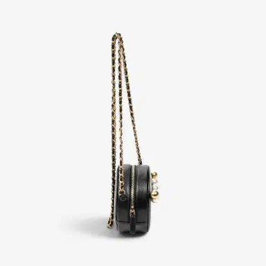 Chanel Chanel Black Quilted Lambskin Leather Front Pearl Round Chain Clutch by The Solist | Thumbnail 4