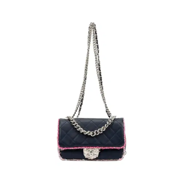 Chanel Chanel Black Tweed Canvas Lambskin Single Flap Shoulder Bag by The Solist
