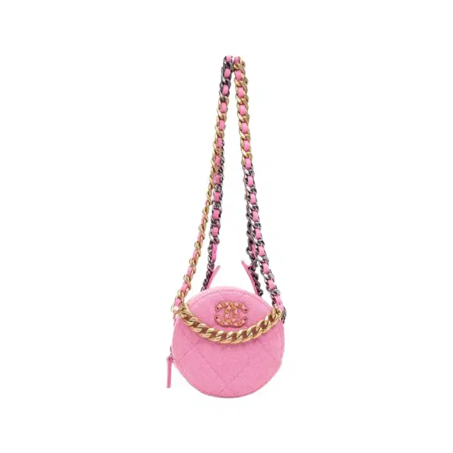 Chanel Chanel Pink Denim Canvas 19 Round Mini Clutch by The Solist