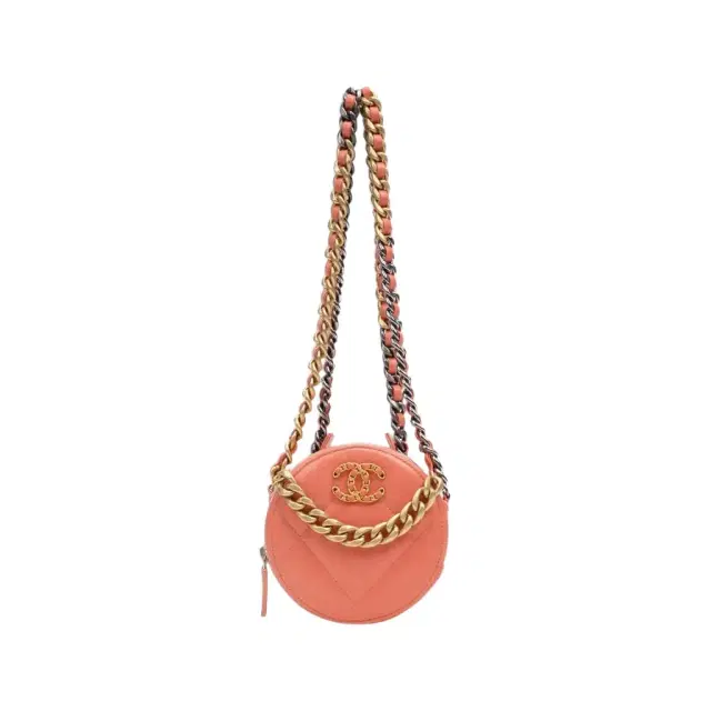 Chanel Chanel Pink Peach Lambskin Leather 19 Round Chain Mini Clutch by The Solist