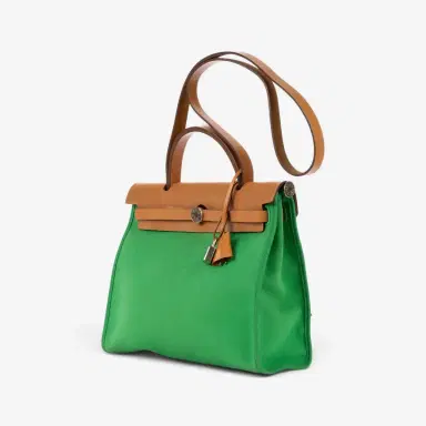 HERMÈS Hermès Herbag Zip Green/Tan Toile Officier Canvas Leather Bag by The Solist | Thumbnail 2