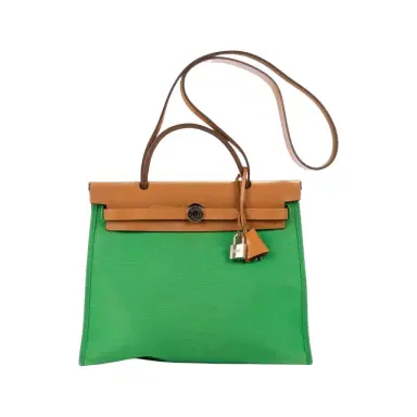 HERMÈS Hermès Herbag Zip Green/Tan Toile Officier Canvas Leather Bag by The Solist | Thumbnail 1