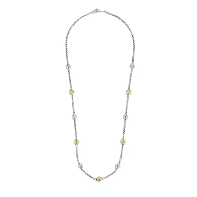 JAI JAI Sterling Silver & 14K Yellow Gold Hammered Bead Box Chain Necklace by The Solist