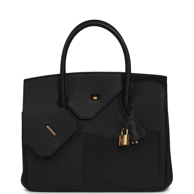 HERMÈS Hermes Birkin 30 En Desordre Black Togo and Swift Gold Hardware