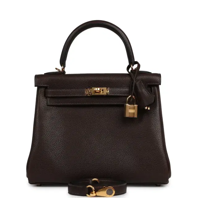 HERMÈS Hermes Kelly Retourne 25 Ebene Barenia Faubourg Gold Hardware