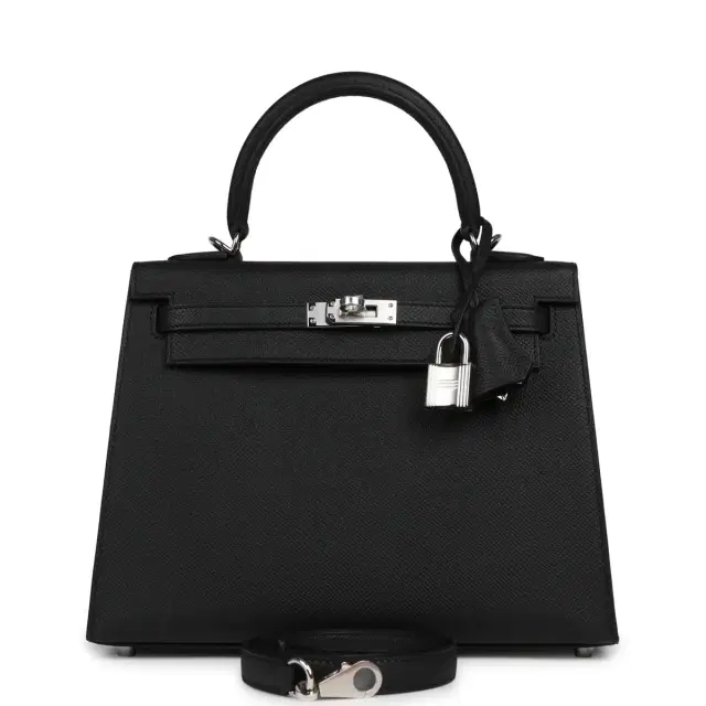 HERMÈS Hermes Kelly Sellier 25 Black Epsom Palladium Hardware